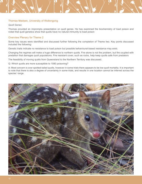 Proceedings of the WWF-Australia Quoll Workshop