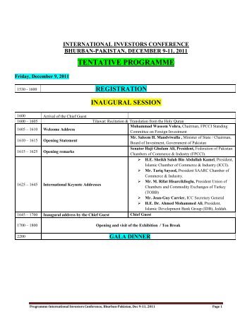 TENTATIVE PROGRAMME - Embassy of Pakistan