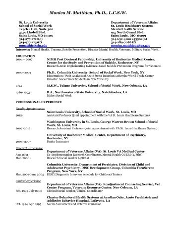 Curriculum Vitae for Monica Matthieu, PhD - George Warren Brown ...