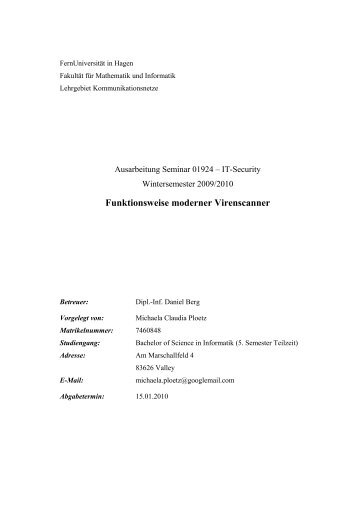 Funktionsweise moderner Virenscanner - FernUniversität in Hagen