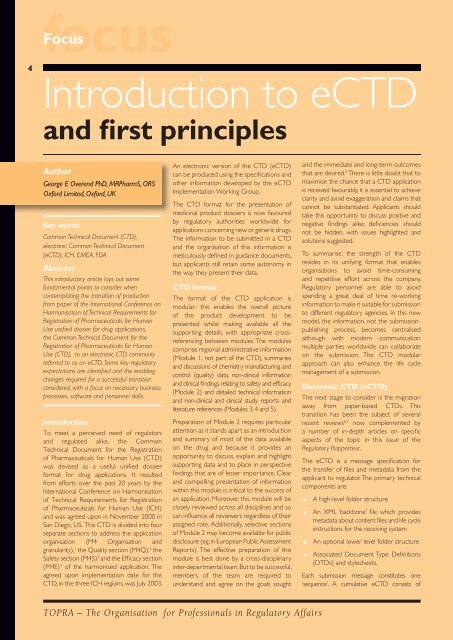 Introduction to eCTD and first principles - TOPRA