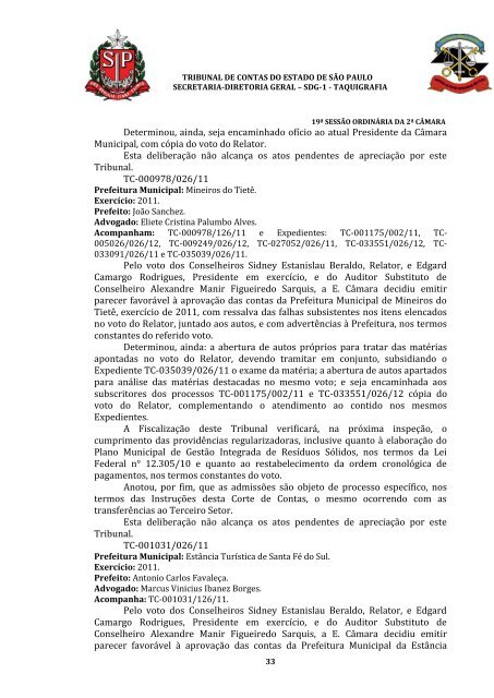 ata da 19Âª sessÃ£o ordinÃ¡ria da segunda cÃ¢mara, realizada em 16 ...