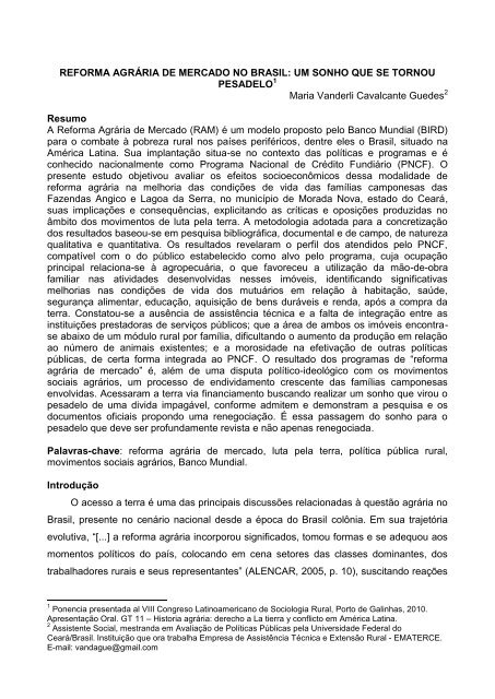 VIII Congresso Latino-Americano de Sociologia Rural - alasru