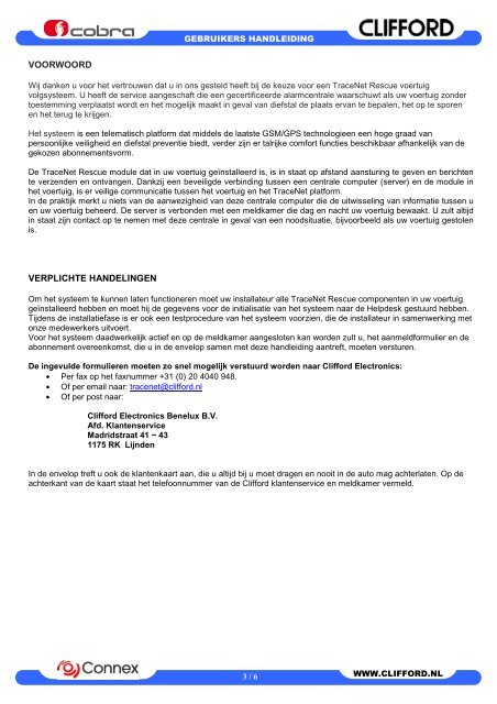 Handleiding - CLIFFORD Electronics Benelux