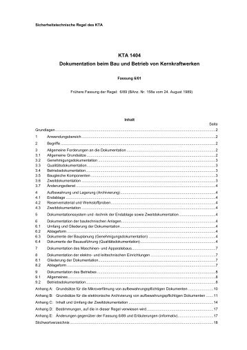 KTA 1404 Dokumentation beim Bau und Betrieb von Kernkraftwerken