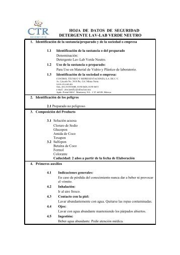 Detergente Lav-Lab Verde Neutro MSDS - CTR Scientific