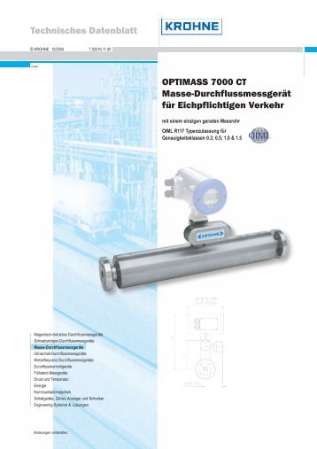 Technisches Datenblatt OPTIMASS 7000 CT Masse - Krohne