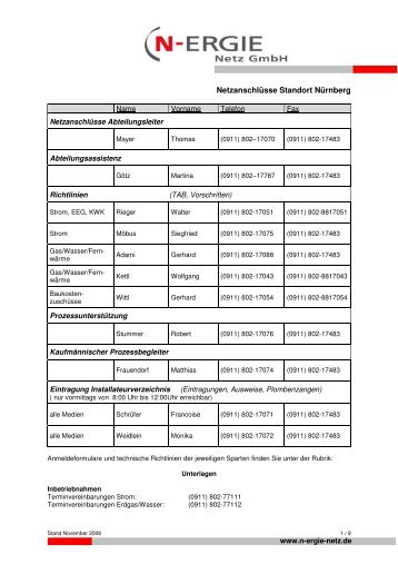 Netzanschlüsse Standort Nürnberg - N-ERGIE Aktiengesellschaft