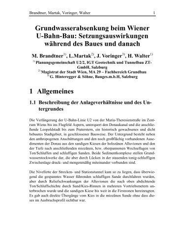 Grundwasserabsenkung beim Wiener U-Bahn-Bau - IGT
