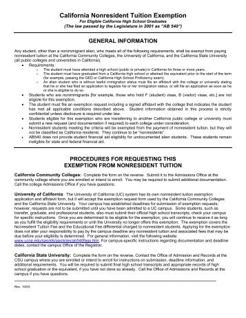 California Nonresident Tuition Exemption Request - California State ...