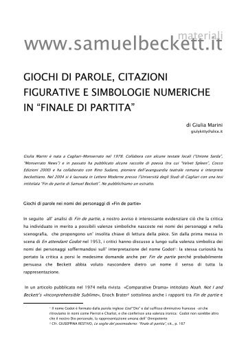 Giochi di parole, citazioni figurative e simbologie ... - Samuel Beckett