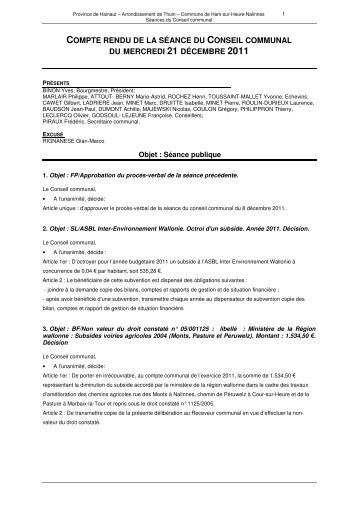 Séance du 21 décembre 2011 - Ham-sur-Heure - Nalinnes
