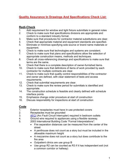 Quality Control in Drawings and Specifications
