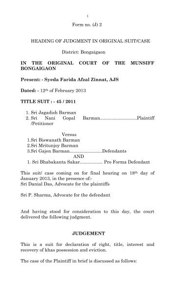 Title Suit No. 45/2011 - Bongaigaon Judiciary