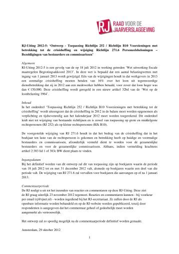1 RJ-Uiting 2012-5: 'Ontwerp - Toepassing Richtlijn 252 / Richtlijn ...