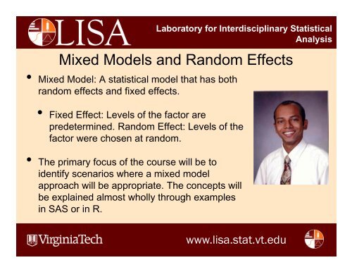 Laboratory for Interdisciplinary Statistical Analysis - LISA - Virginia ...