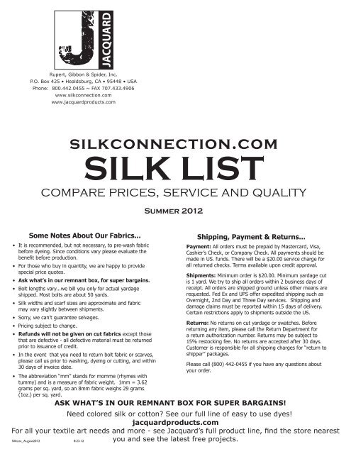 Silkconnection.com SILK LIST - Jacquard Products