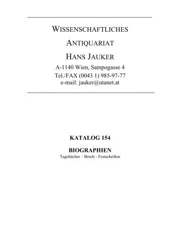 WISSENSCHAFTLICHES ANTIQUARIAT HANS JAUKER