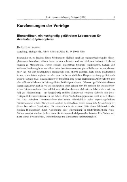 BeitrÃ¤ge der Hymenopterologen-Tagung in Stuttgart (4 ... - DGaaE