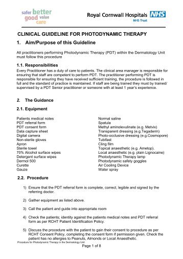 Procedure for photodynamic therapy in the Dermatology Unit