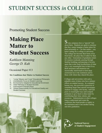 DEEP Practice Brief Making Place Matter to Student Success