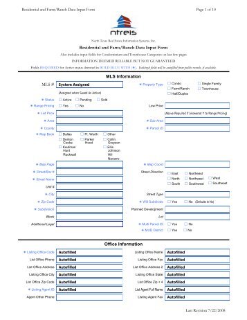Residential and Farm/Ranch Data Input Form MLS ... - NTREIS
