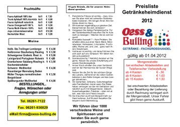 Preisliste Getränkeheimdienst 2012 - oess & bulling getränke ...