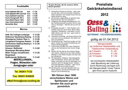 Preisliste Getränkeheimdienst 2012 - oess & bulling getränke ...