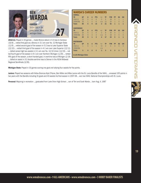 Bio/Record Book - Western Michigan University Athletics Department