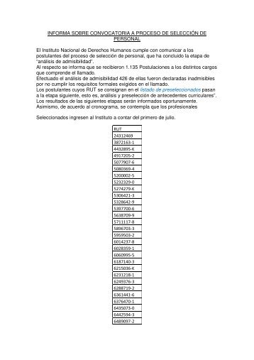 INFORMA SOBRE CONVOCATORIA A PROCESO DE SELECCIÃN ...