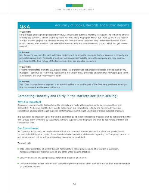 Cognizant's Core Values and Standards of Business Conduct