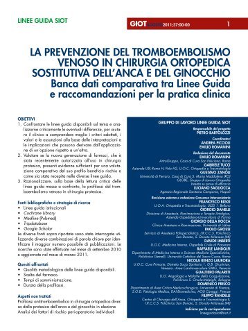 La prevenzione del tromboembolismo venoso in chirurgia ...