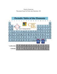 Practice Questions Placement Exam for Entry into Chemistry 120