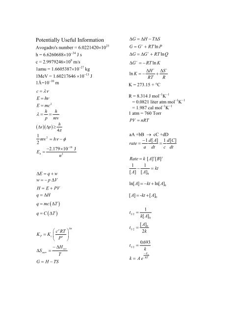 Practice Questions Placement Exam for Entry into Chemistry 120