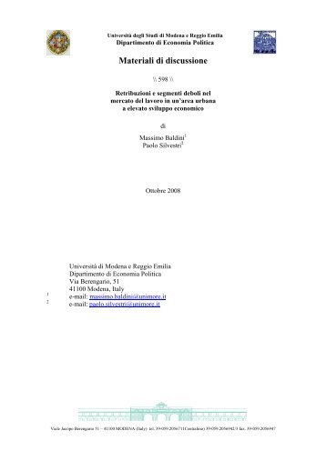 Retribuzioni e segmenti deboli nel mercato del lavoro in un'area ...