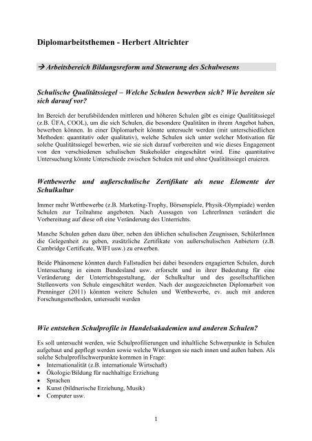 Diplomarbeitsthemen - Pädagogik und Psychologie Uni Linz - JKU