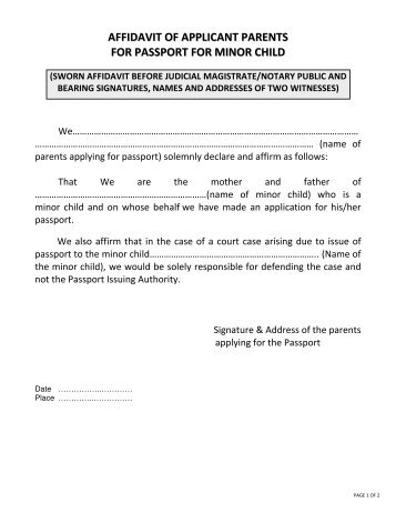 AFFIDAVIT OF APPLICANT PARENTS FOR PASSPORT FOR ...