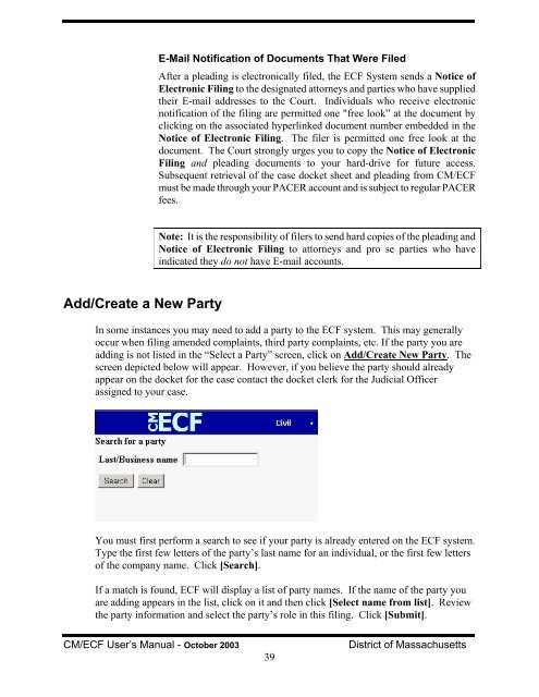 CM/ECF User's Manual - District of Massachusetts