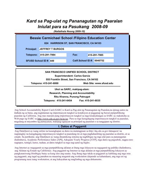 Kard sa Pag-ulat ng Pananagutan ng Paaralan ... - SFUSD: Home