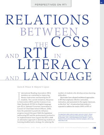 Relations Between the CCSS and RTI in Literacy and Language