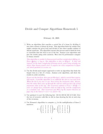 Divide and Conquer Algorithms Homework 5