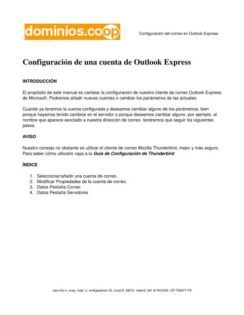 Configuración de una cuenta de Outlook Express