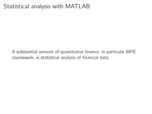 Statistical analysis with MATLAB