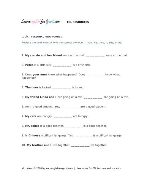 Personal Pronouns 1 - Learn English Feel Good