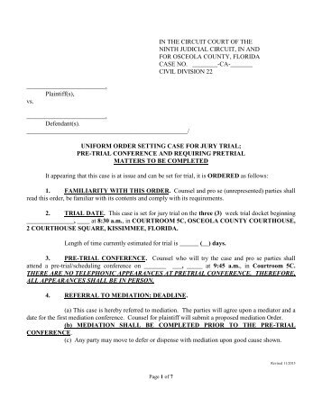 Jury Pre-Trial Order - Ninth Judicial Circuit Court of Florida