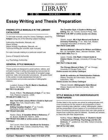 Essay Writing and Thesis Preparation - Carleton University Library