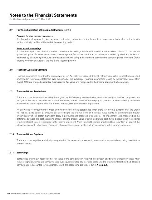 Notes to the Financial Statements - SingTel