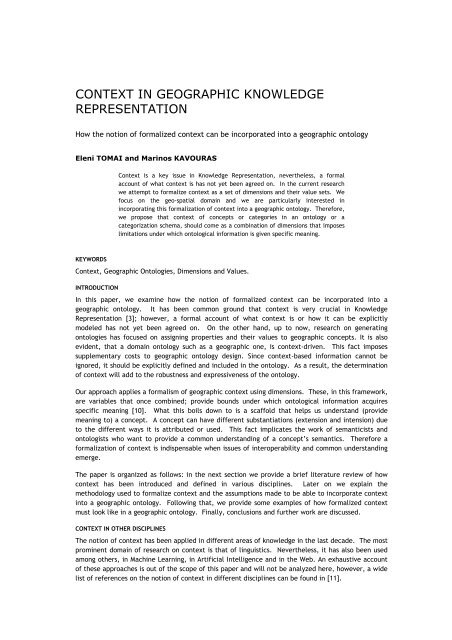 CONTEXT IN GEOGRAPHIC KNOWLEDGE REPRESENTATION