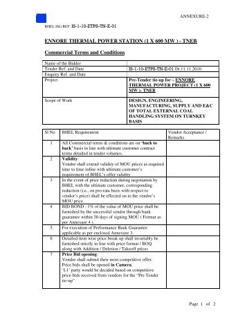 (1 X 600 MW ) - TNEB Commercial Terms and Conditions