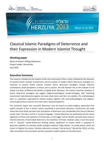 Classical Islamic Paradigms of Deterrence and their Expression in ...